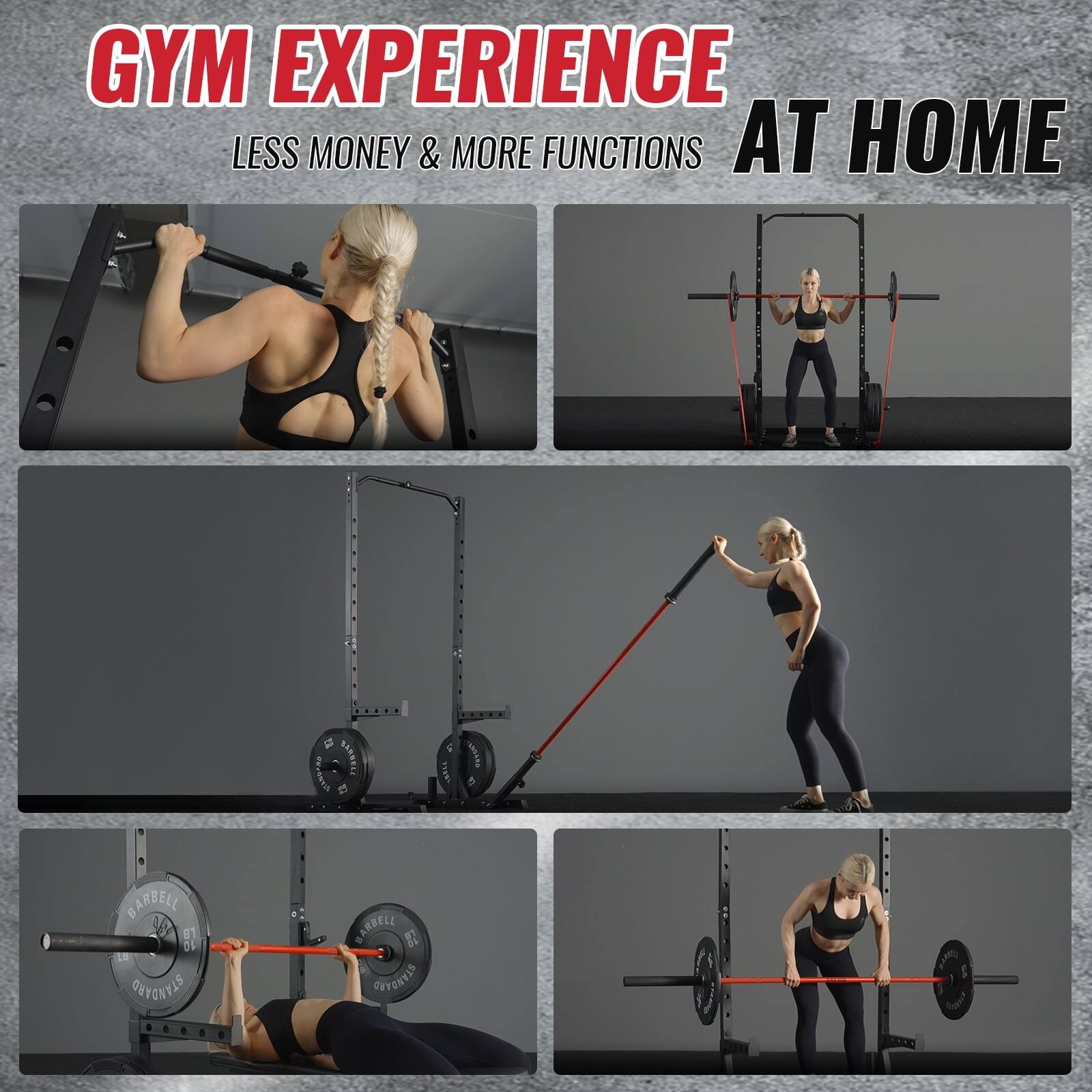 GYM EXPERIENCE  
LESS MONEY & MORE FUNCTIONS AT HOME  

BARBELL  
BARBELL  
BARBELL  
BARBELL
