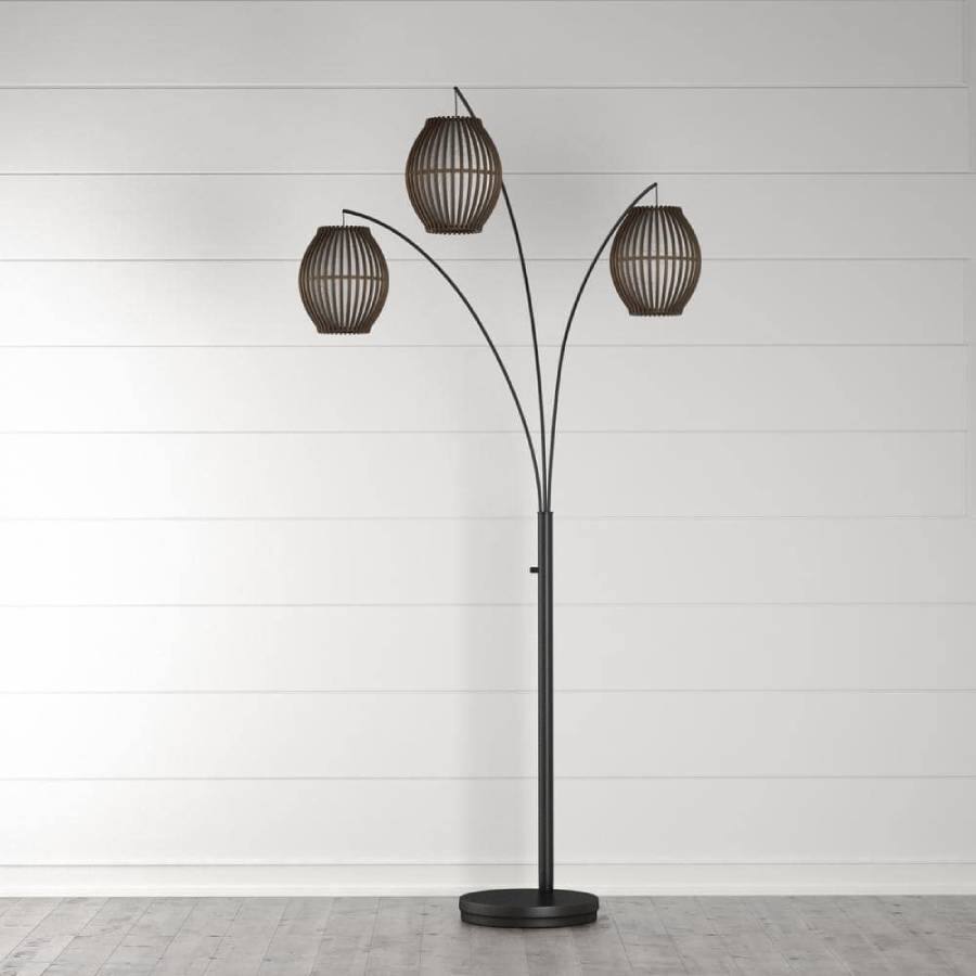 Alt View 1. Hivvago - Modern Mid-Century Bohemian 82-inch Arch Floor Lamp with 3 Barrel Lights - Antique-Bronze Metal Finish.