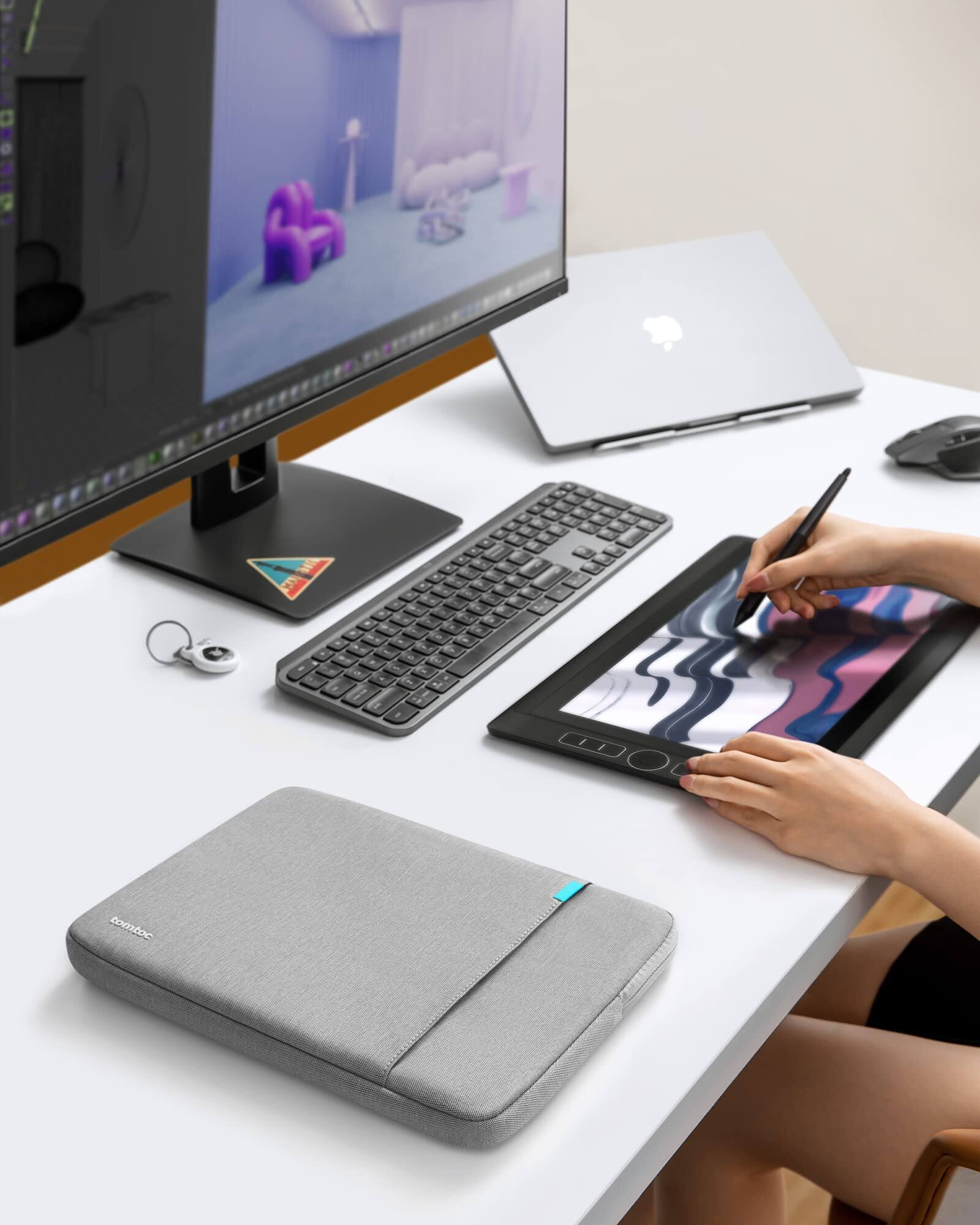 Alt View 8. tomtoc - Defender-A13 360° Protective Recycled Laptop Sleeve Set for 14 inch MacBook Pro M4/M3/M2/M1 Pro/Max 2026-2021 - Gray.