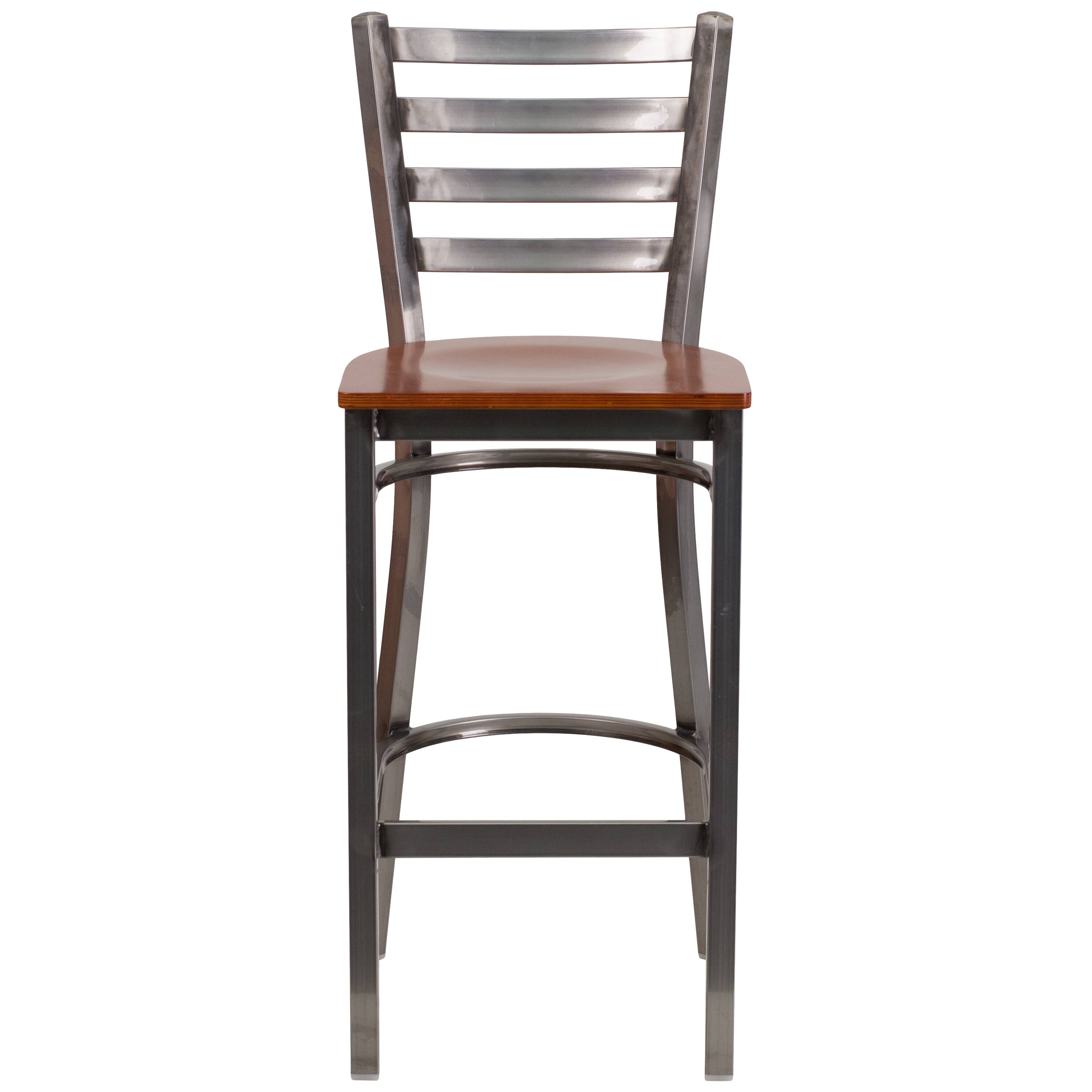 Alt View 7. Emma + Oliver - Clear Coated Ladder Back Metal Restaurant Dining Barstool - Cherry Wood Seat/Clear Coated Metal Frame.