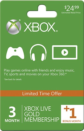  Microsoft - Xbox LIVE Gold 3-Month Membership Card + 1 Bonus Month