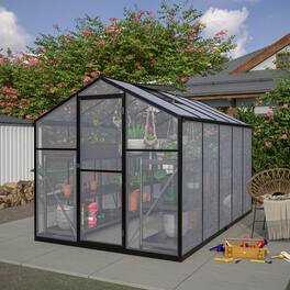 TinyHomie - 6 x 10FT Outdoor Polycarbonate Greenhouse Kit with Aluminum Frame Lockable Door and Adjustable Roof Vent Backyard Patio