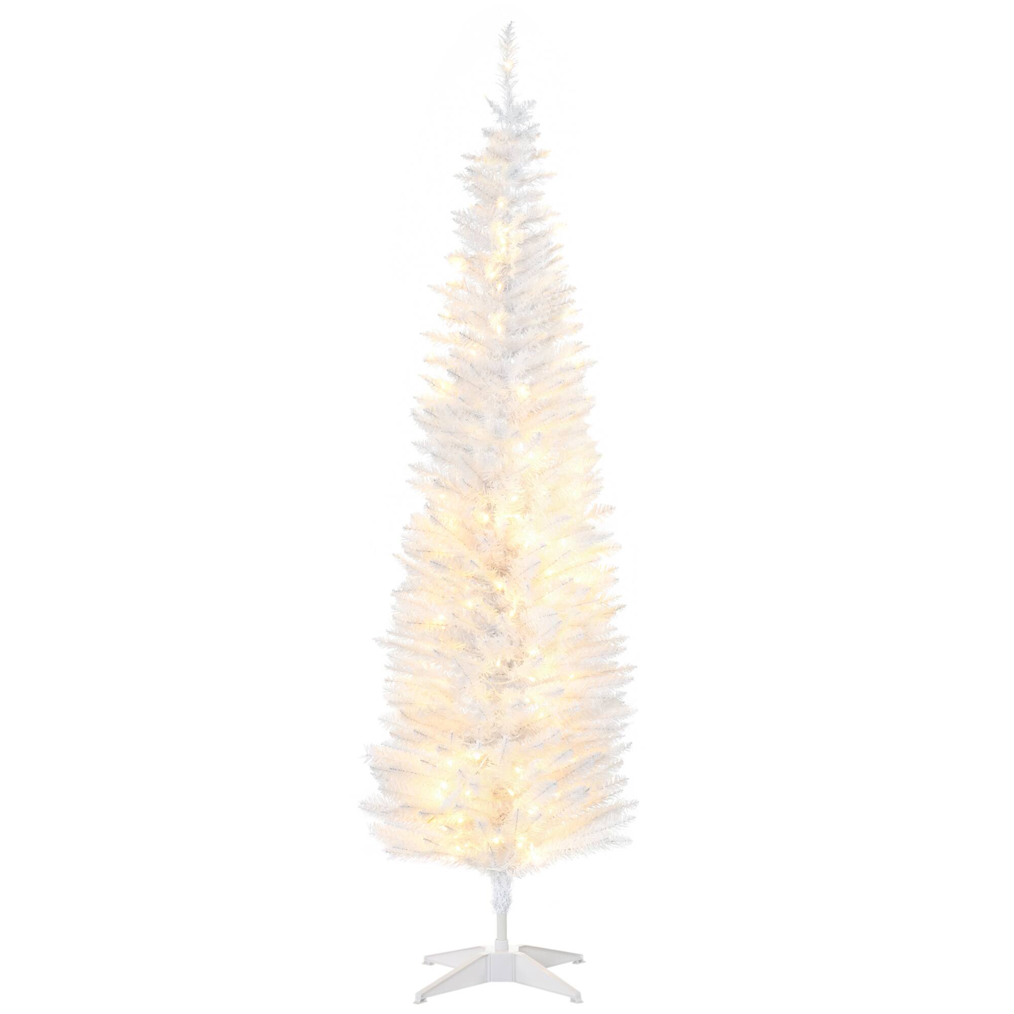 Front. Homcom - Pre-Lit Slim Noble Fir Artificial Pencil Christmas Tree, 200 Warm White LEDs, 390 Tips - white.
