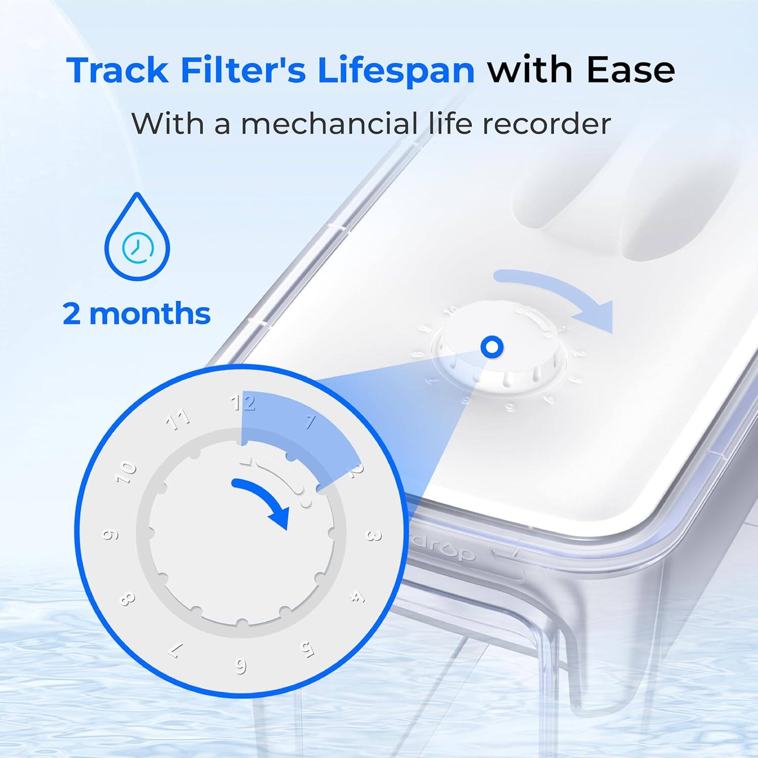 Track Filter's Lifespan with Ease  
With a mechanical life recorder  
2 months