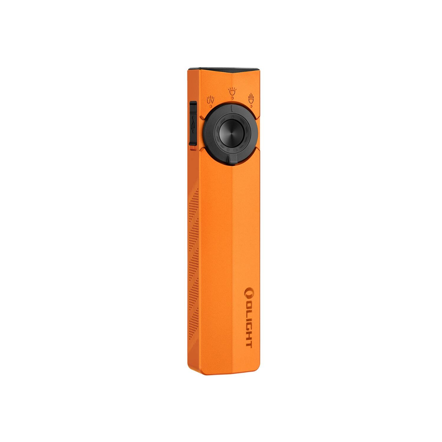 Left. OLIGHT - OLIGHT ArkPro EDC Flat Rechargeable Flashlight (Orange CW) - Orange.
