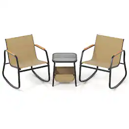 Boyel Living - 3 Piece Rocking Bistro Chairs and Side Table Set with Storage Bag 29.5-in L x 29-in W x 24-in H - Brown