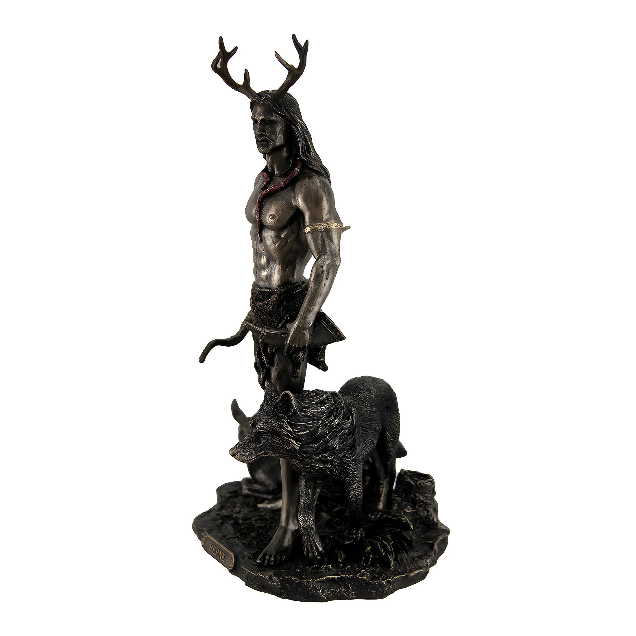 Alt View 1. Veronese Design - Herne the Spirit Hunter of Windsor Forest Standing With Deer and Wolf - Bronze.
