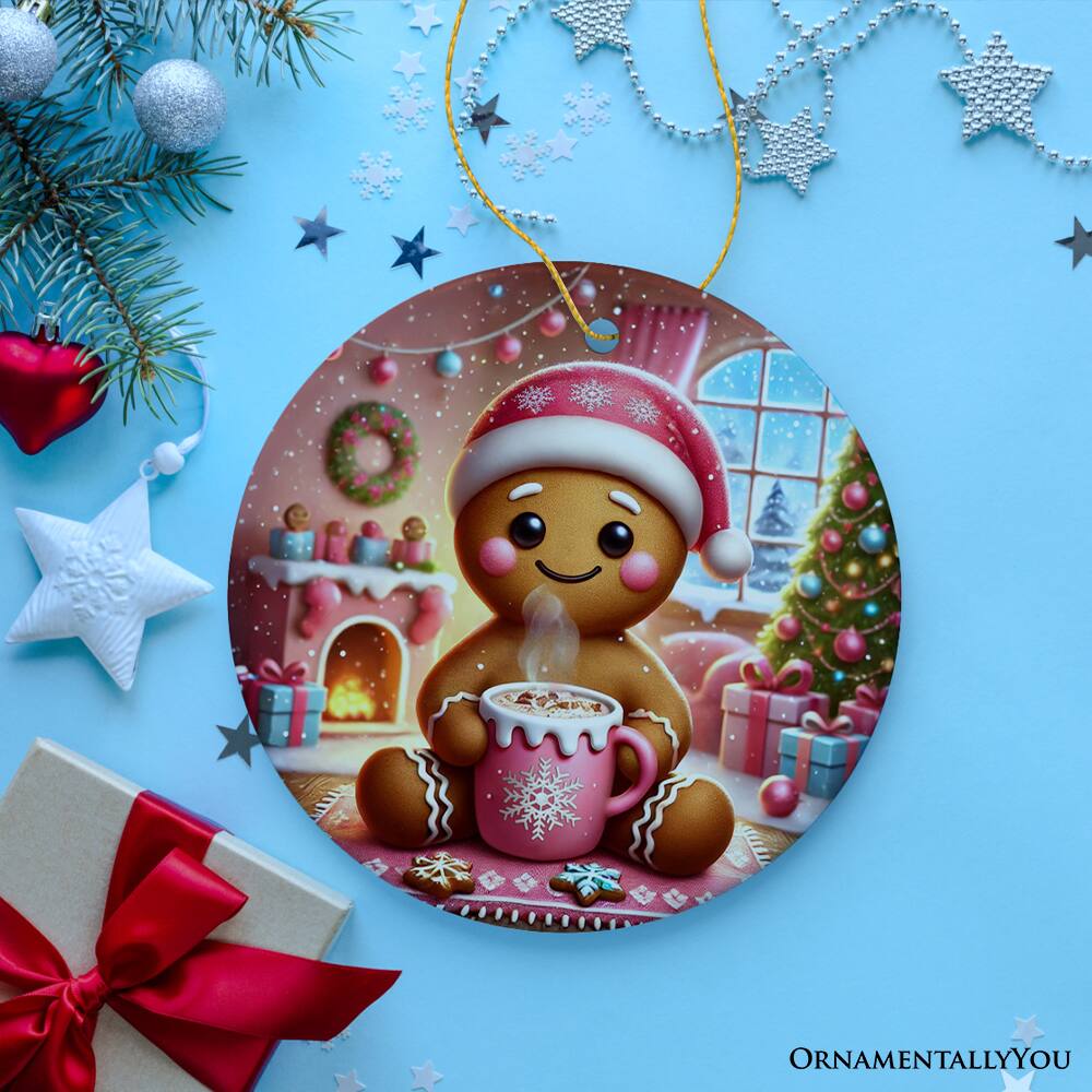 Back. OrnamentallyYou - Cozy Gingerbread Man Pink Themed Ornament Delightful Christmas Gift and Decor Version 1 - Multi-colored.