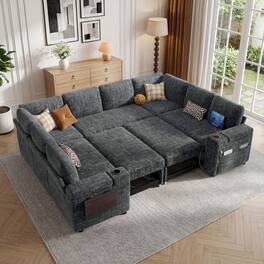 Dyonery - 112” Modular Sectional Sofa with Storage, U Shaped Couch for Living Room, 8-Seat Chenille Deep Seat Sofa. - Gray