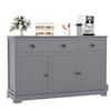 Front. Costway - Costway 53.5" Storage Cabinet with 3 Drawers 2 Adjustable Shelves Buffet Sideboard - Gray.