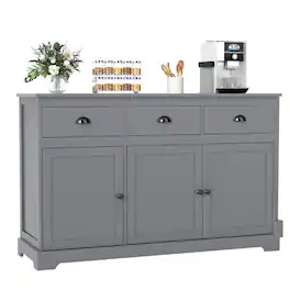 Costway - 53.5" Storage Cabinet with 3 Drawers 2 Adjustable Shelves Buffet Sideboard - Gray
