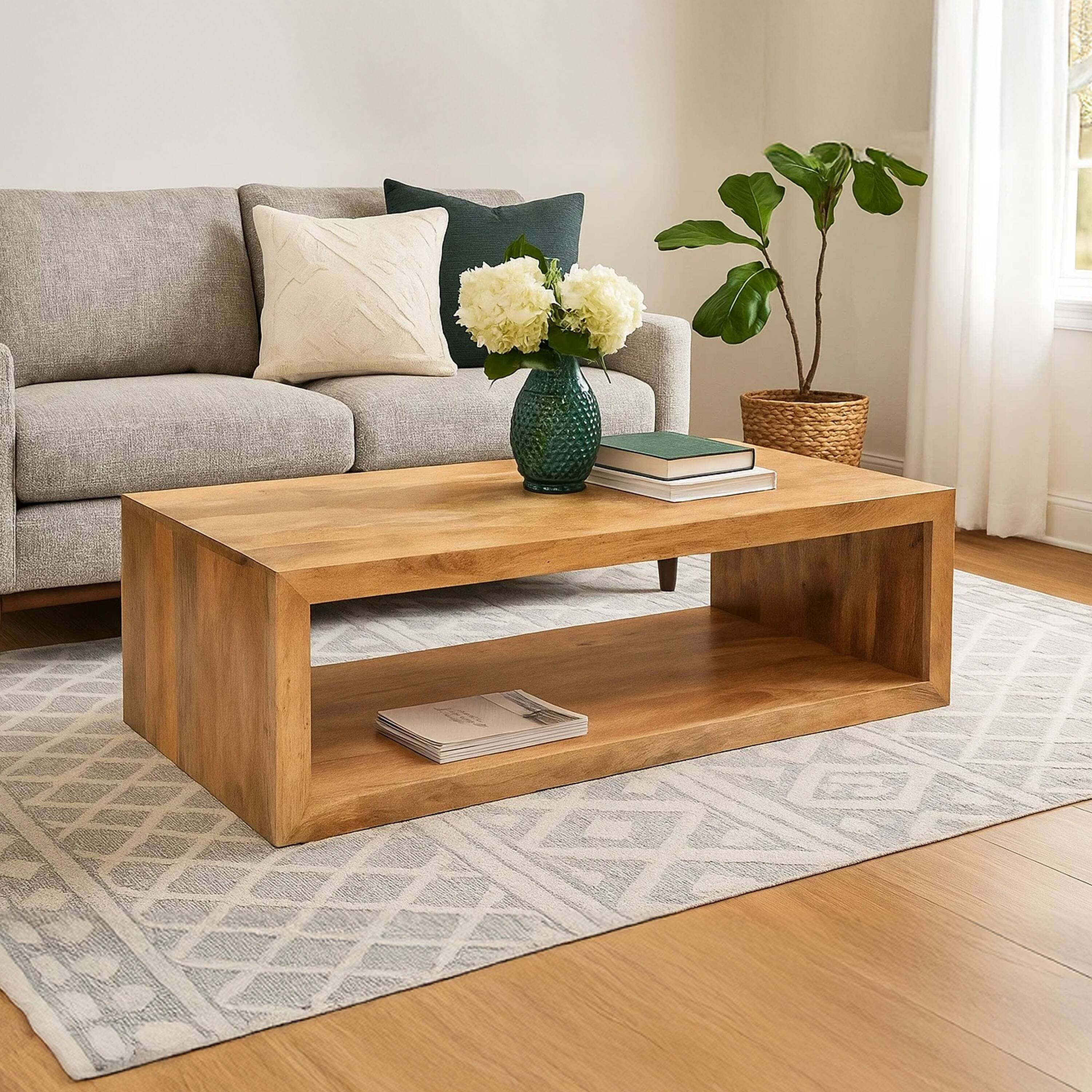 Alt View 8. Manhattan Lane - Keli 58 Inch Mango Wood Coffee Table, Open Cube, 1 Shelf - Brown.