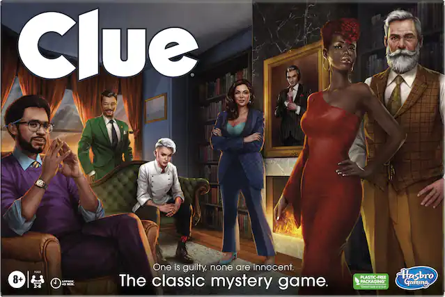 Clue 8+ F6420 2-6 J APPROX. 45 MIN. One is guilty, none are innocent. The classic mystery game. PLASTIC-FREE Hasbro PACKAGING' Gaming, "Except tape and glue