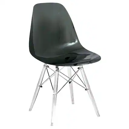Front. LeisureMod - Cresco Modern Acrylic Accent Side Chair with Eifel Design Legs for Dining Room, Kitchen and Home Office - Transparent Black.