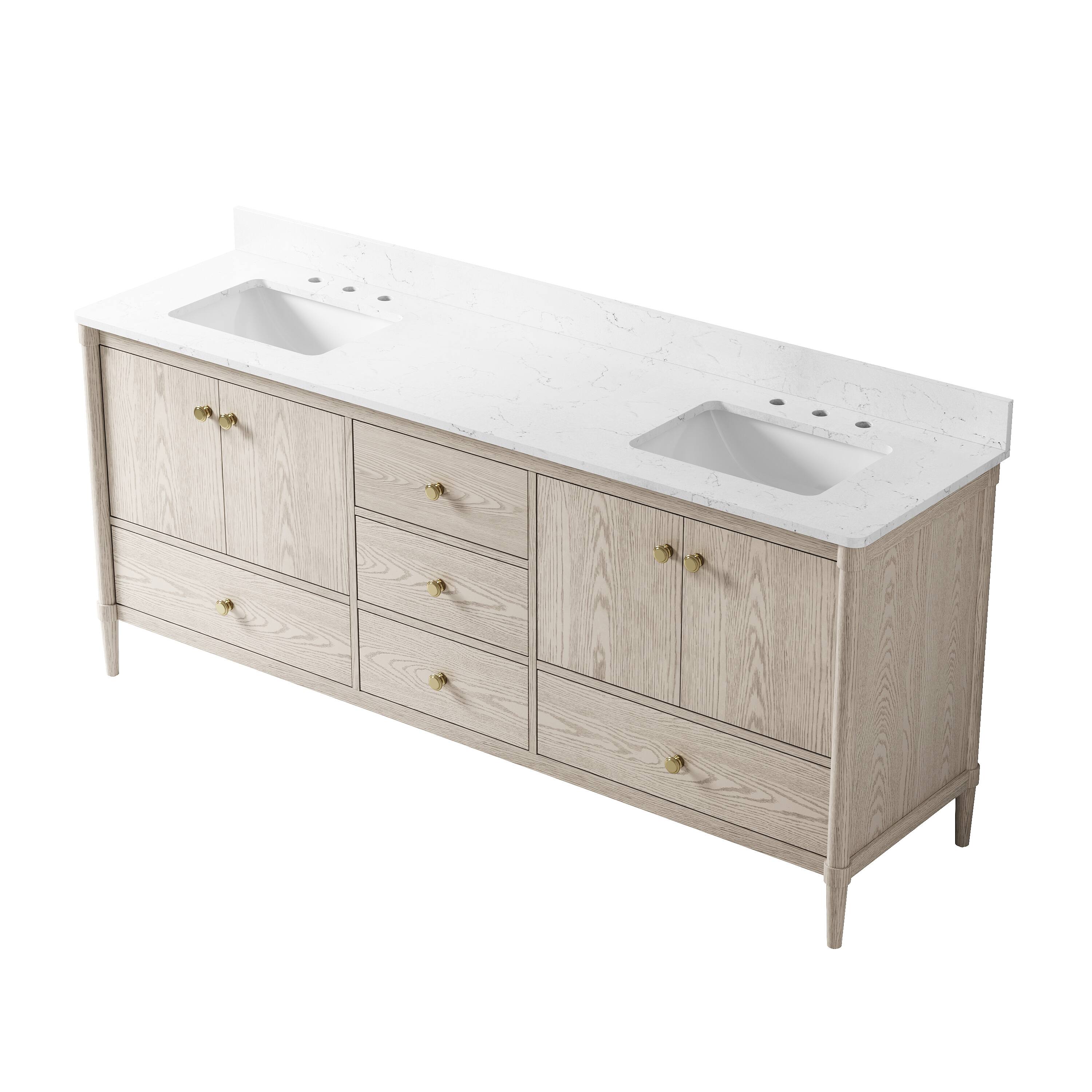 Alt View 9. WELLFOR - ETHAN 80 in. Solid Wood Bath Vanity with Quartz Top, Double Sink, Soft Close, Assembled - OAK.