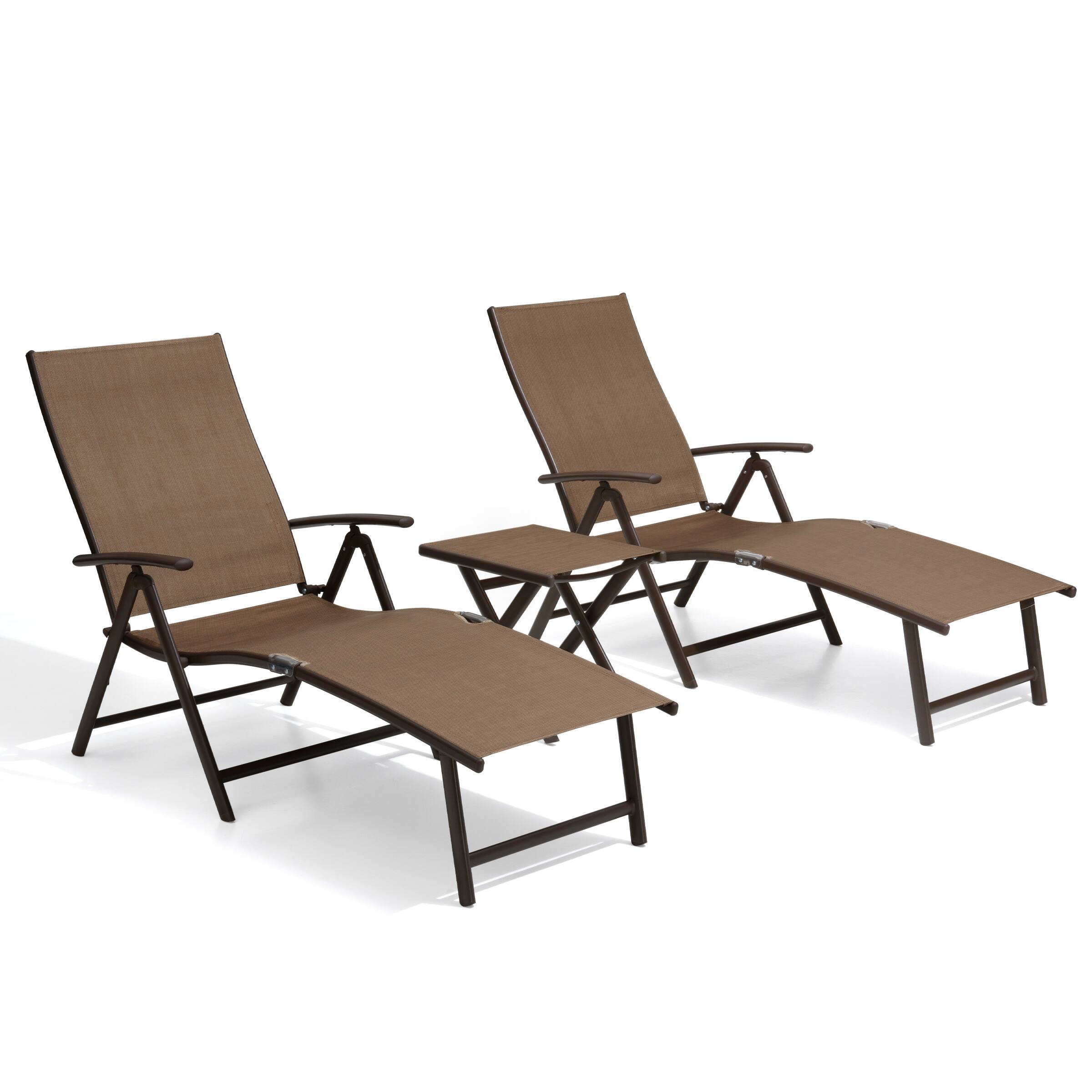 Angle. Crestlive Products - Crestlive Products Outdoor Aluminum Adjustable Folding Chaise Lounge Chairs and Foldable Side Table Brown - Brown.