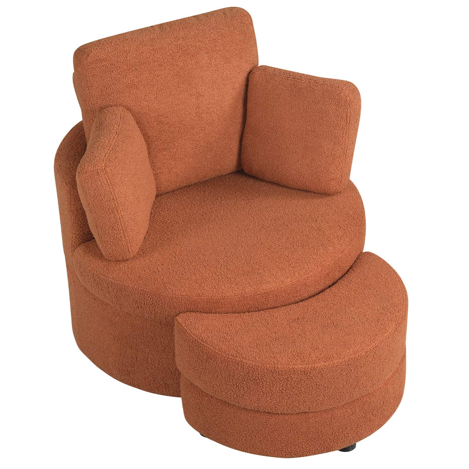 Costway - 360° Swivel Accent Chair with Half Moon Storage Ottoman 3 Removable Pillows, Office - Terracotta