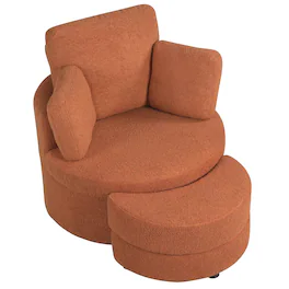 Costway - 360° Swivel Accent Chair with Half Moon Storage Ottoman 3 Removable Pillows, Office - Terracotta