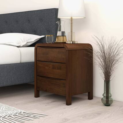 Front. LUCKY ONE - 23.6" Assembled Mid Century Nightstand 3-Drawer Solid Wood Bedside Table - Brown.
