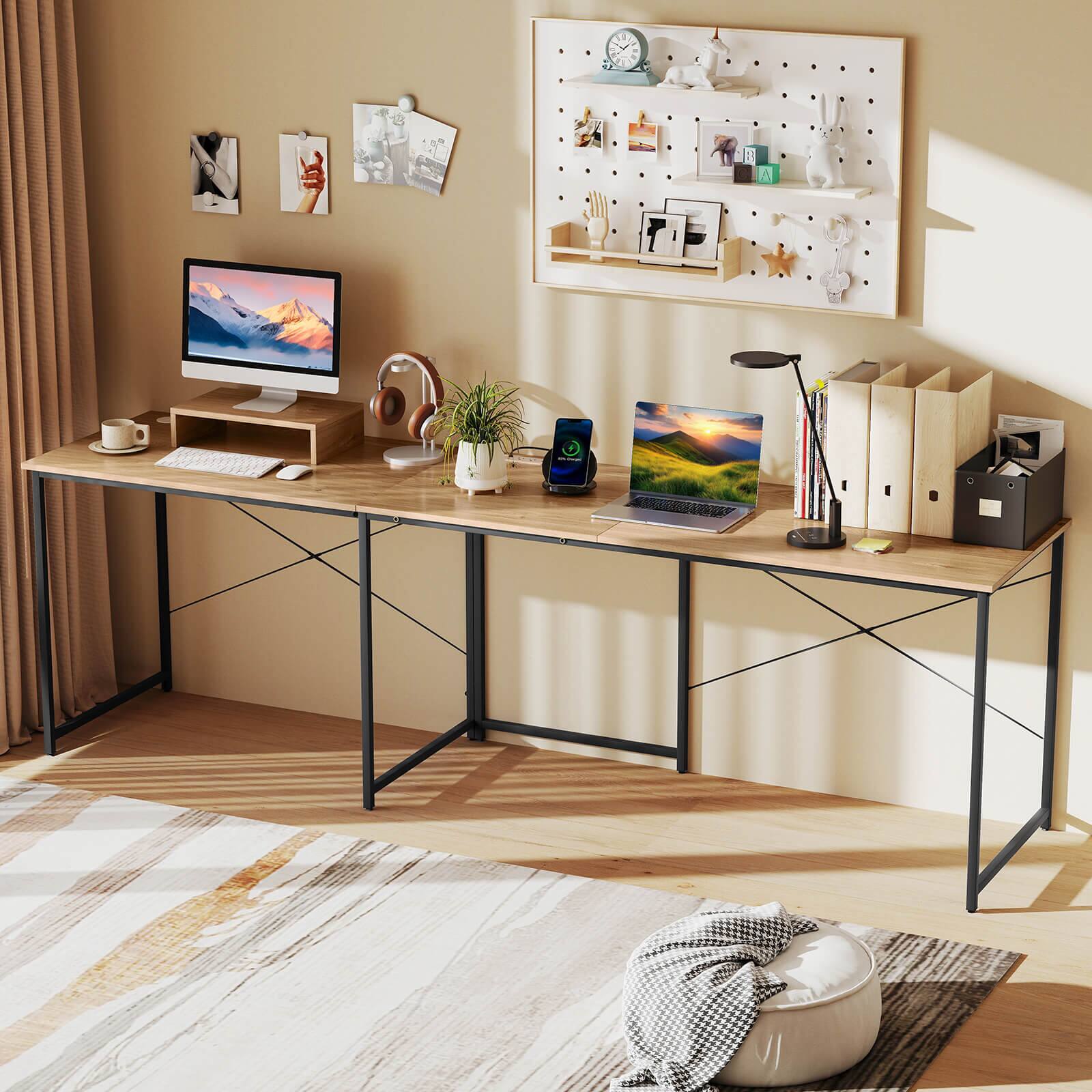 Alt View 1. Costway - Costway L-Shaped Reversible Computer Desk 2-Person Long Table w/Monitor Stand - Natural.