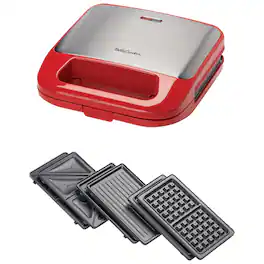 Betty Crocker - 3-in-1 Indoor Electric Grill Plus Sandwich/Panini Press and Waffle Maker - Red