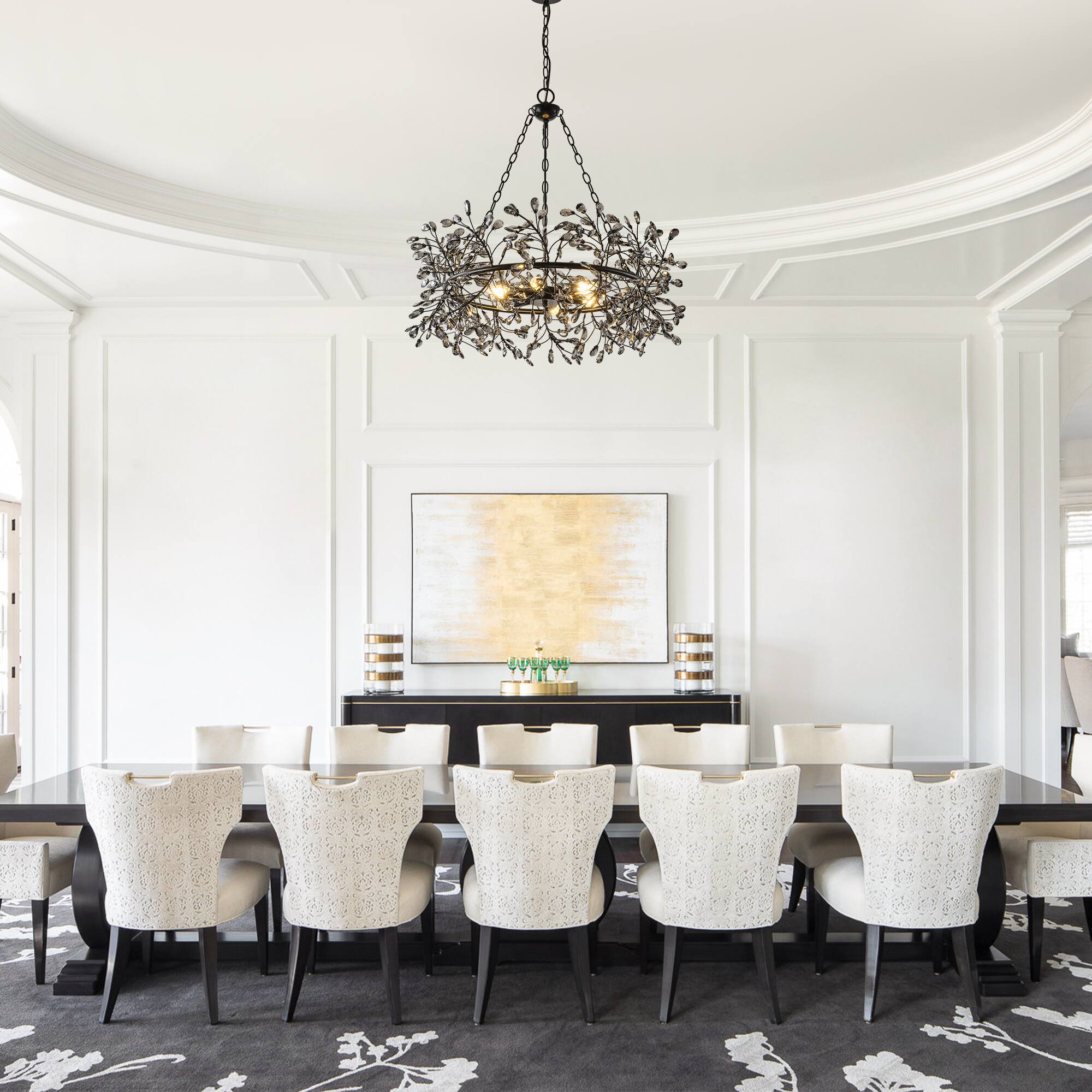 Left. Parrot Uncle - Vintage Black 6-Light Crystal Chandelier with Adjustable Chain - Black.