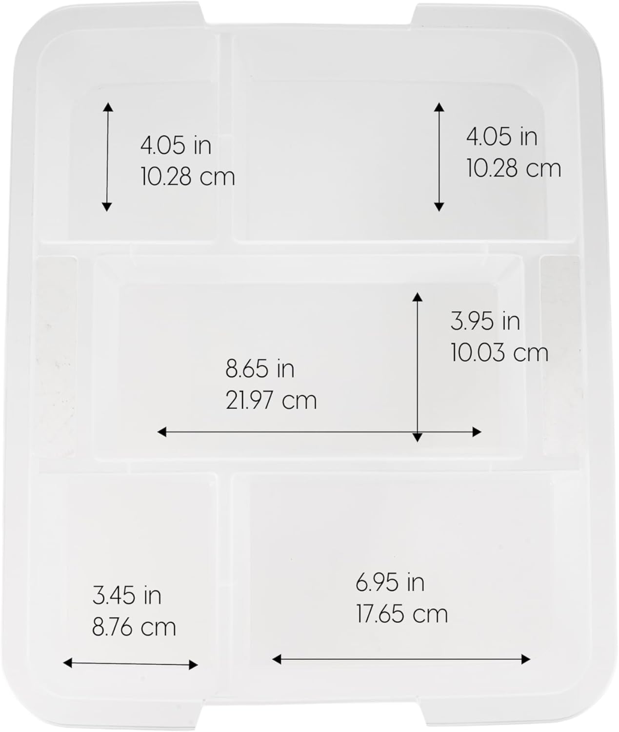 4.05 in 10.28 cm  
8.65 in 21.97 cm  
3.95 in 10.03 cm  
3.45 in 8.76 cm  
6.95 in 17.65 cm