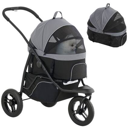 Front. Pawhut - Dog Stroller, 3 in 1 Jogger, Detachable Carrier, Storage Basket, 3 Big Wheels, Adjustable Canopy.