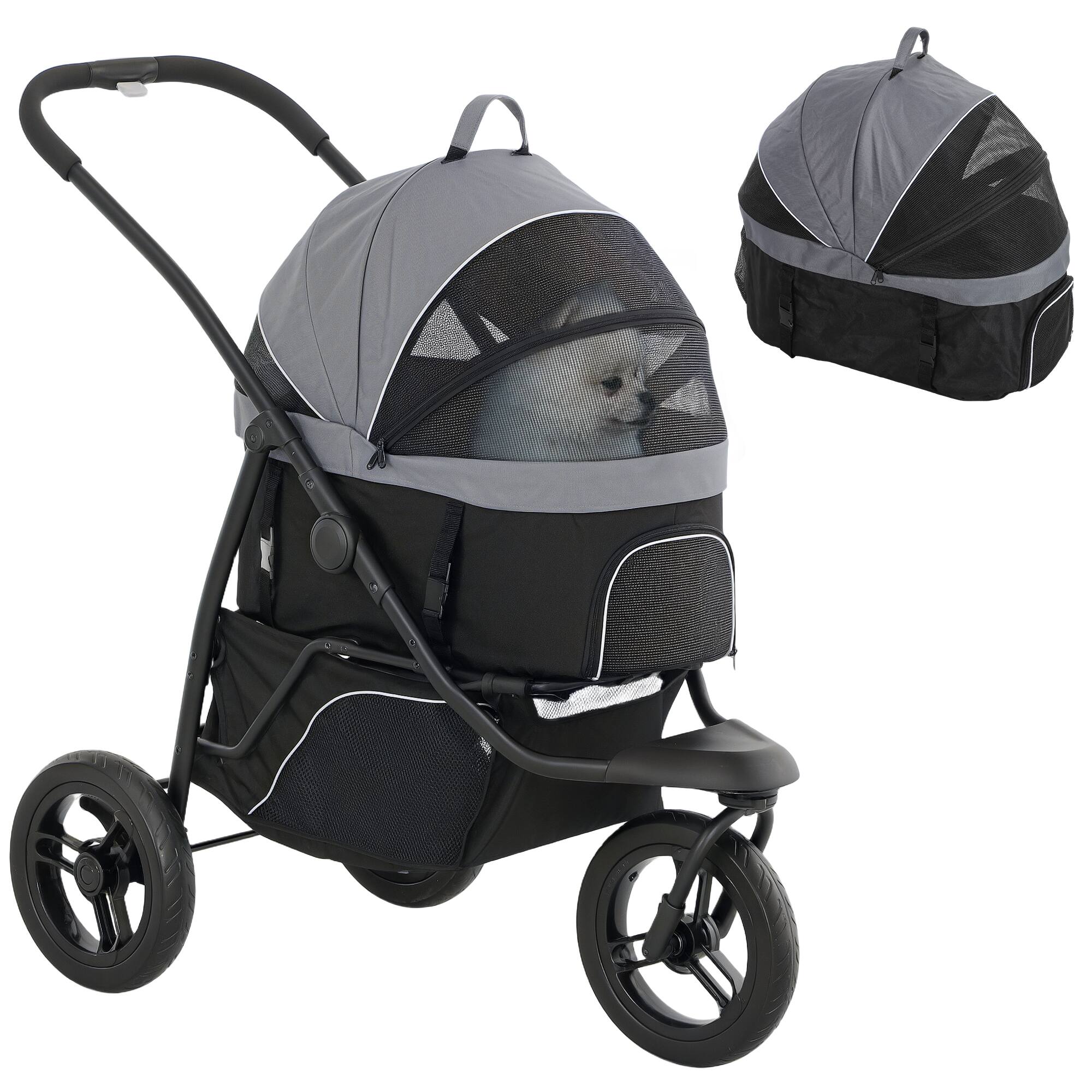 Front. Pawhut - Dog Stroller, 3 in 1 Jogger, Detachable Carrier, Storage Basket, 3 Big Wheels, Adjustable Canopy.