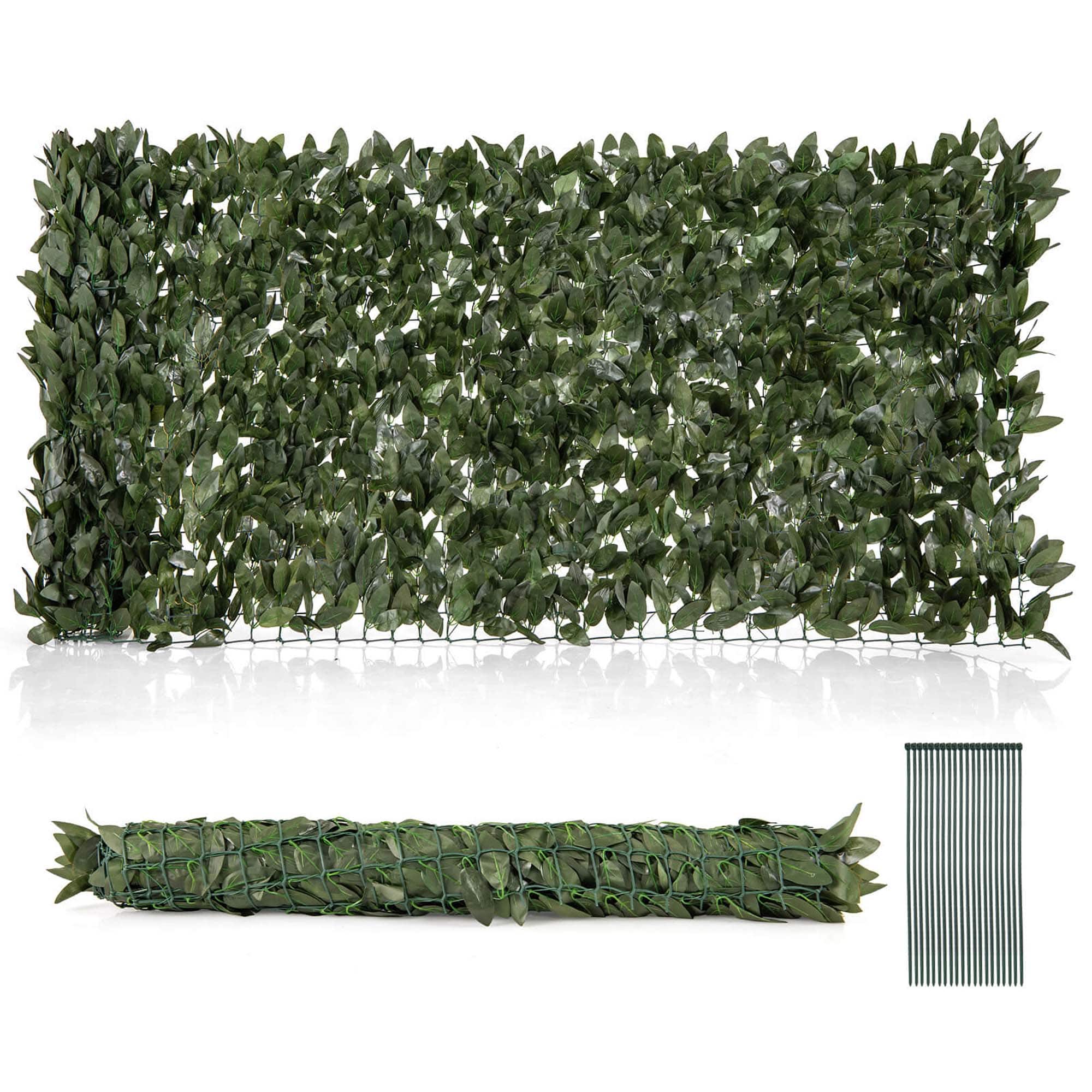 Costway - 120" x 40" Artificial Lily Leaf Privacy Fence Sun-protective Greenery Backdrop - Dark Green