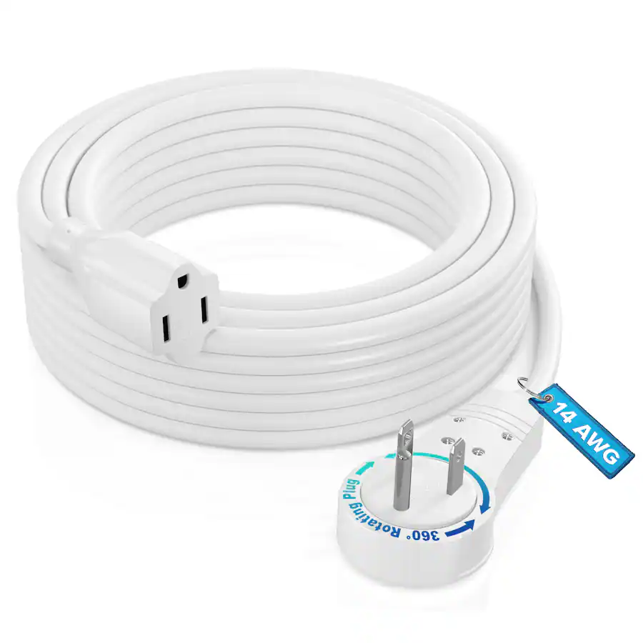 Maximm 25 Feet 14Awg 360° Rotating Flat Plug Extension Cord / Wire, 3 ...
