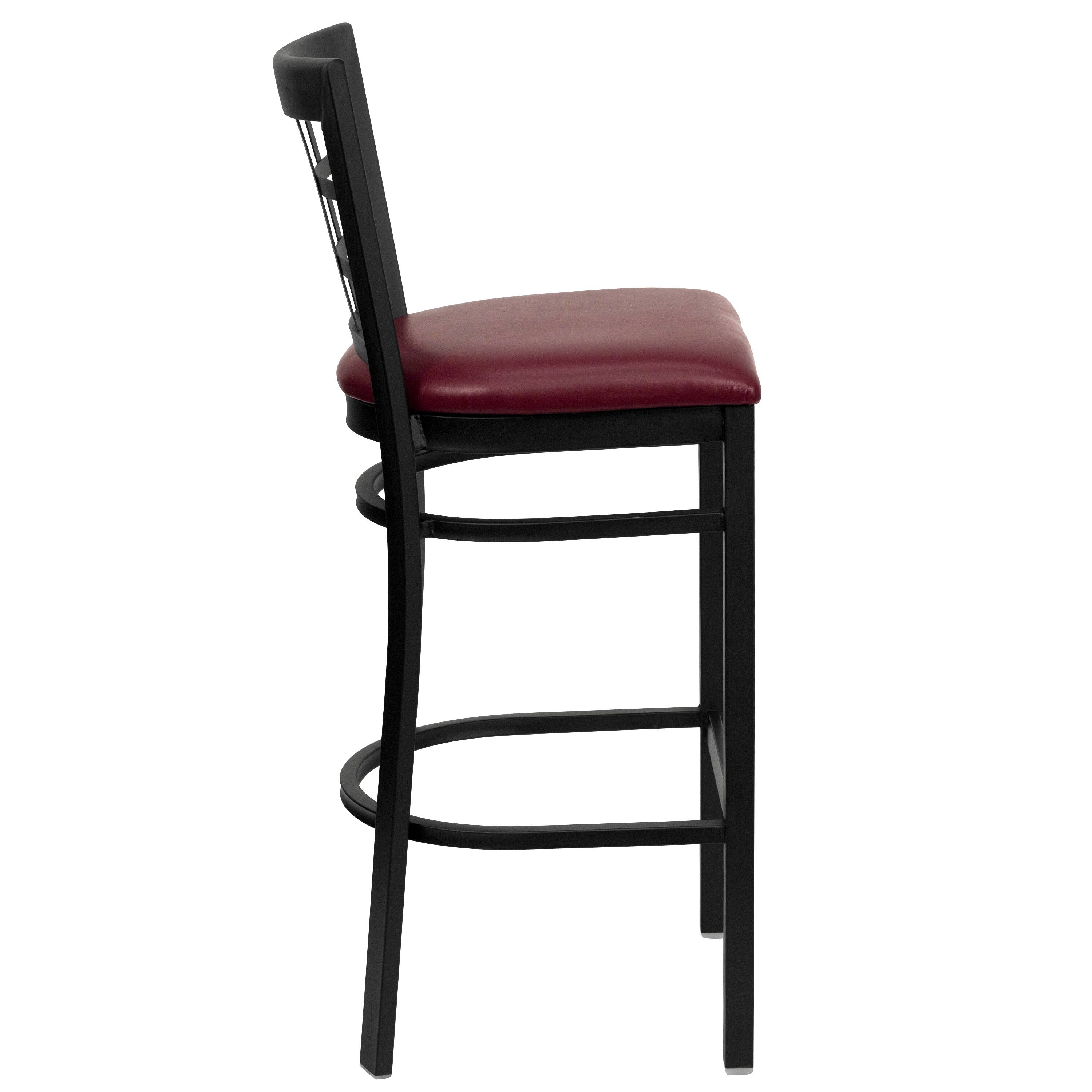 Alt View 5. Emma + Oliver - 2 Pack Window Back Metal Restaurant Barstool - Burgundy Vinyl Seat/Black Metal Frame.