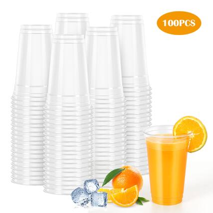 Front. Oumilen - 100 Pack 24oz Clear Disposable Plastic Cups – Thick PET Cold Drink Cups for Iced Coffee Juice Smoothie - Clear.