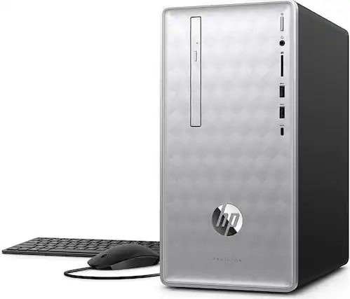 Front. HP - Pavilion 590-P0127C Mini Tower Desktop PC Computer Intel Core i5-8th Gen 16GB Ram 256GB SSD Windows 11, Wired KB & Mouse.