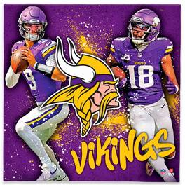 Open Road Brands - Minnesota Vikings J.J. McCarthy &-Justin Jefferson 12" x 12" Logo Splash Canvas Art - Purple