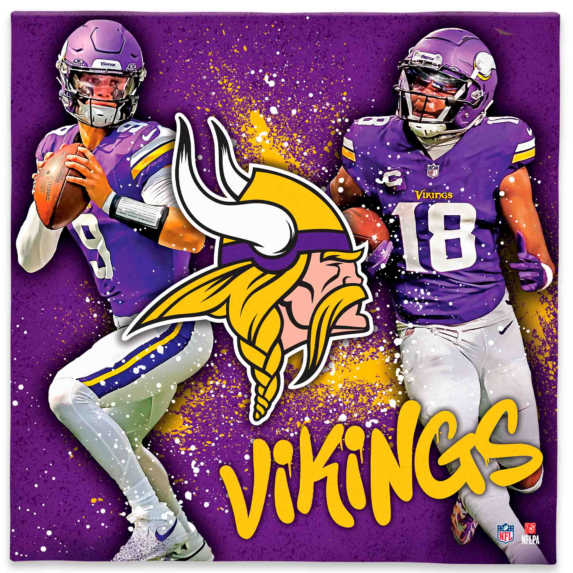 Minnesota Vikings J.J. McCarthy &-Justin Jefferson 12" x 12" Logo Splash Canvas Art