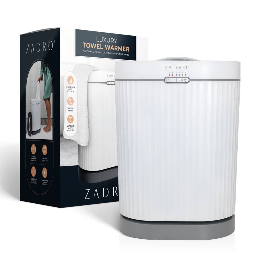 ZADRO®  
LUXURY TOWEL WARMER  
A Perfect Fusion of Warmth and Serenity  

ZADRO®  

HIGH & LOW HEAT SETTINGS  
DRAINING HOOK  
AUTO OFF  
SHUTOFF  

ZADRO®