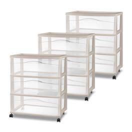 Sterilite - Wide 3 Drawer Storage Cart, Plastic Rolling Organization, Grey, 3 Pack - Gray