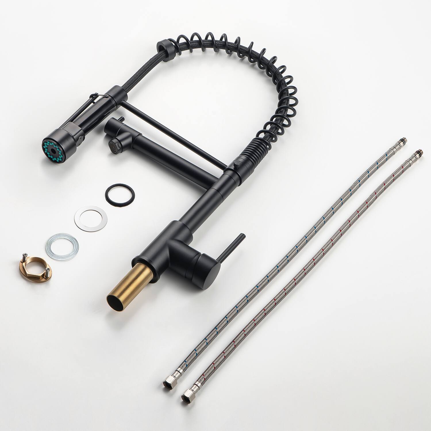 Left. TinyHomie - Commercial Black Kitchen Faucet Pull Down Sprayer Single Handle - Black.