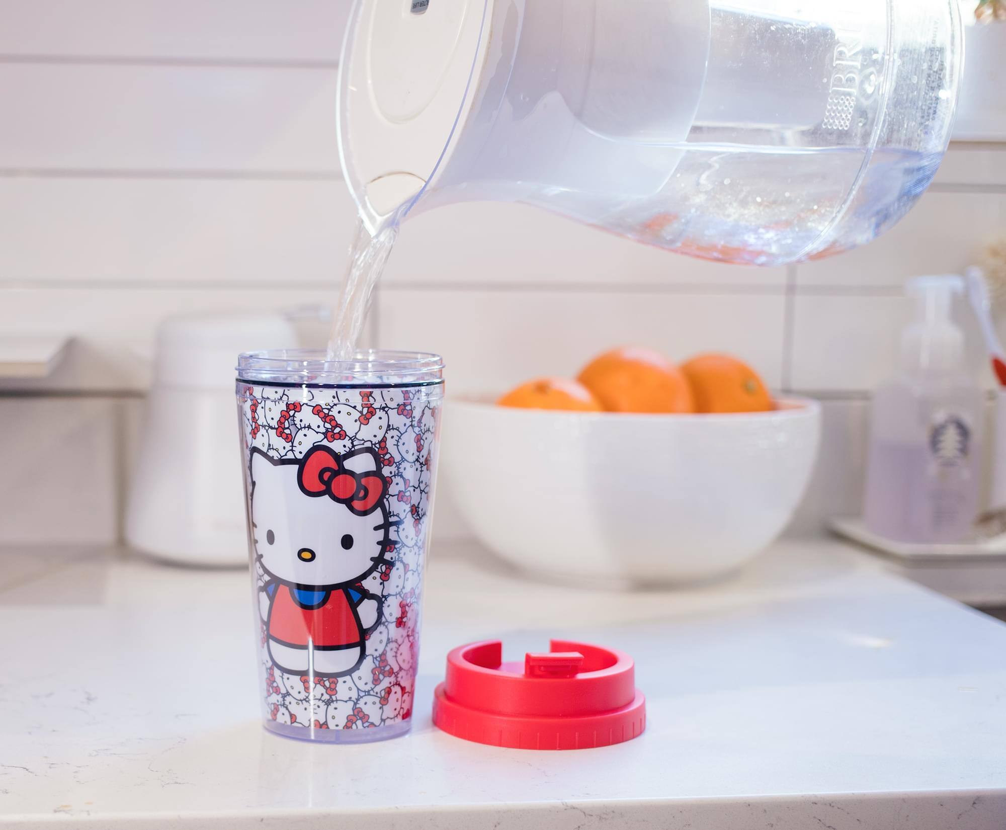 Alt View 2. Silver Buffalo - Sanrio Hello Kitty Allover Faces Plastic Travel Mug With Lid | Holds 16 Ounces - Red.