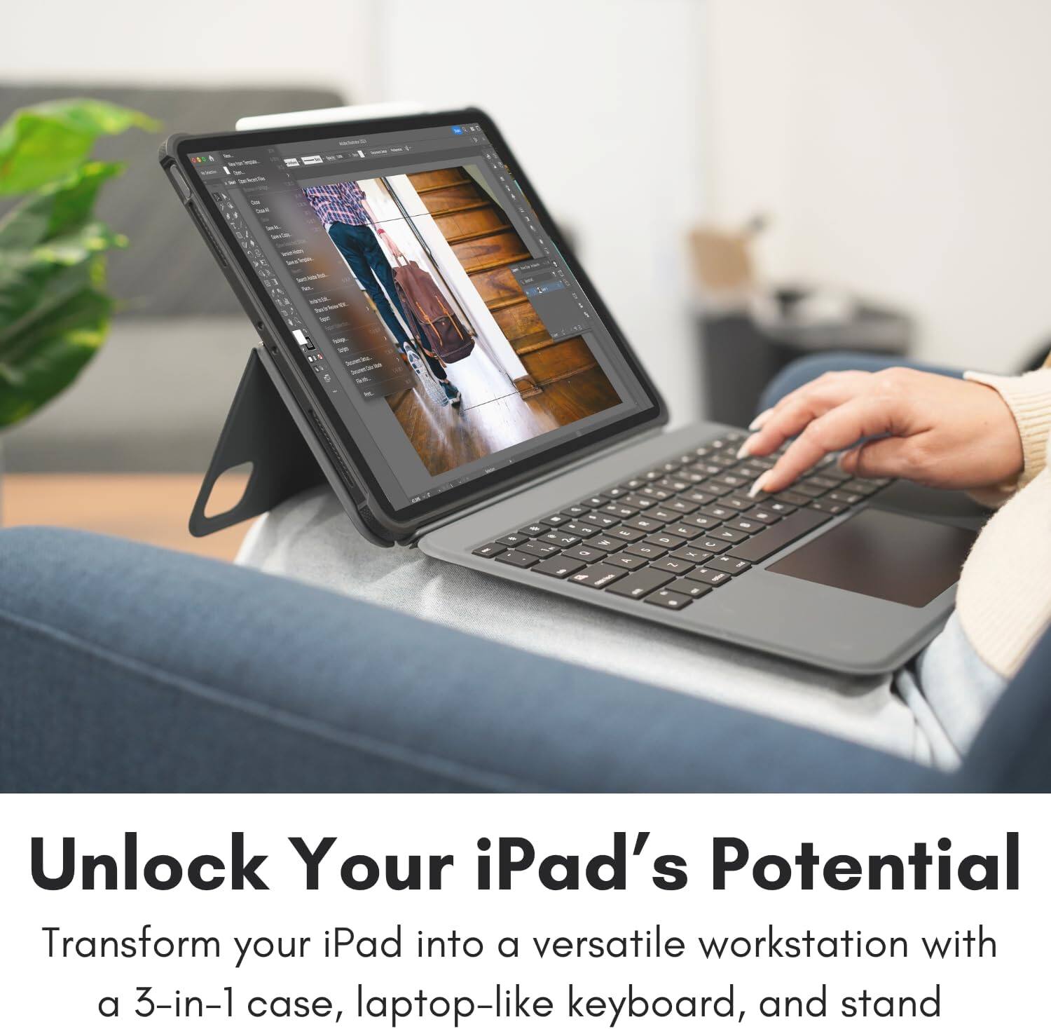 Unlock Your iPad's Potential

Transform your iPad into a versatile workstation with a 3-in-1 case, laptop-like keyboard, and stand