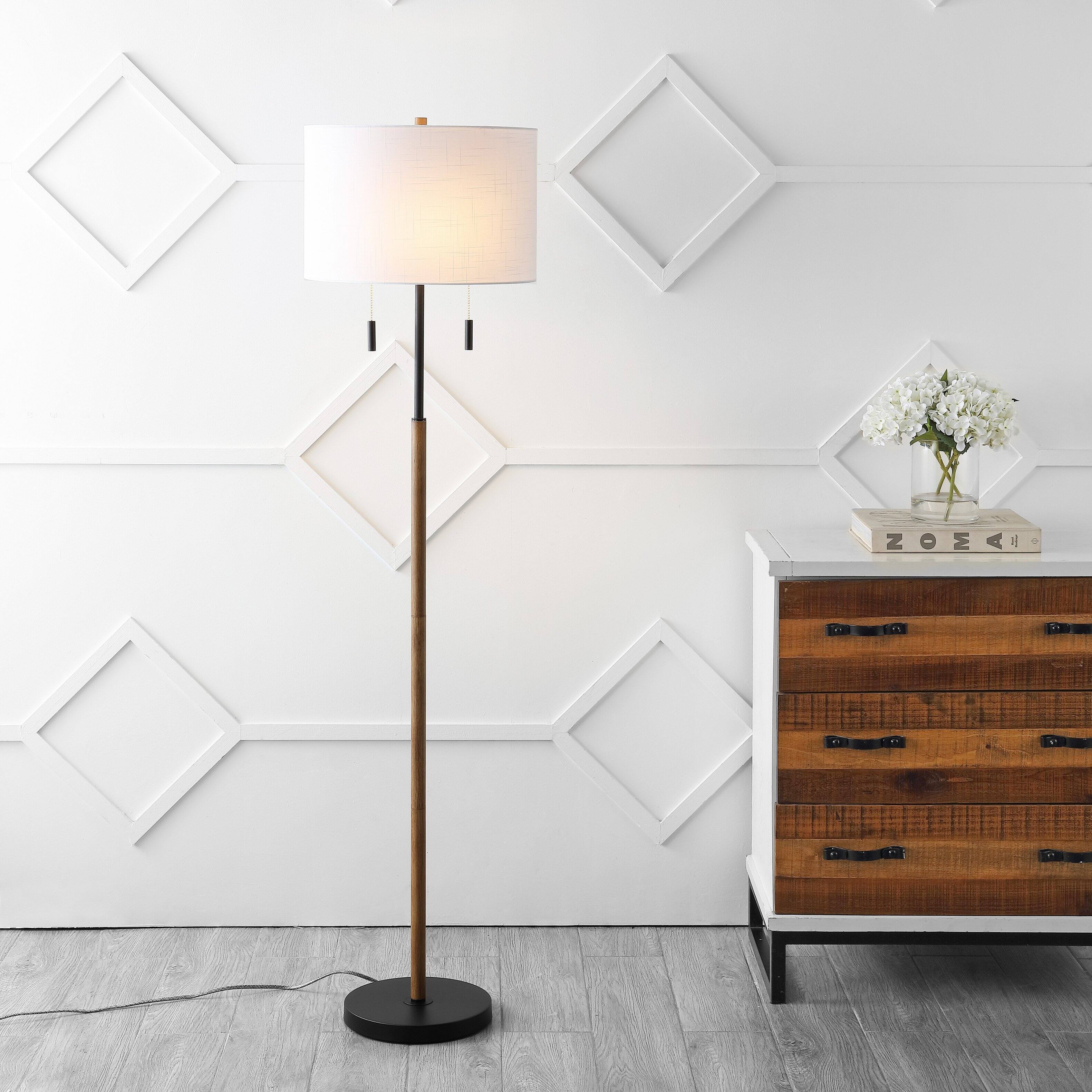 Alt View 1. Jonathan Y - Maude 61" Rustic Farmhouse Iron Candlestick Pull Chains LED Floor Lamp, Brown Wood Finish/Black - Brown Wood Finish/Black.