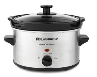 Elite Gourmet - 2Qt. Oval Slow Cooker - Stainless Steel - Front_Zoom