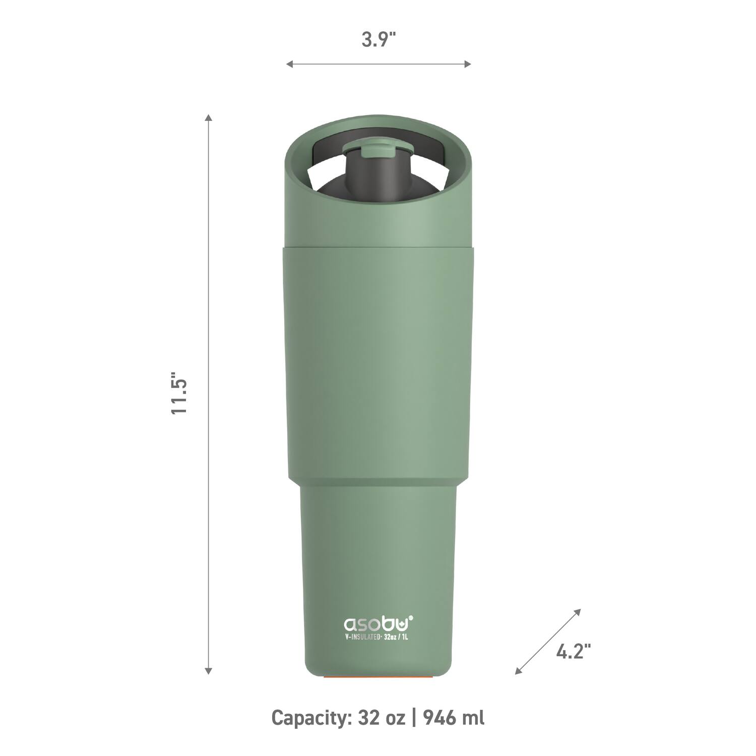 3.9" 11.5" asobu N-INSULATED 22mz /1L 1 4.2" Capacity: 32 oz | 946 ml