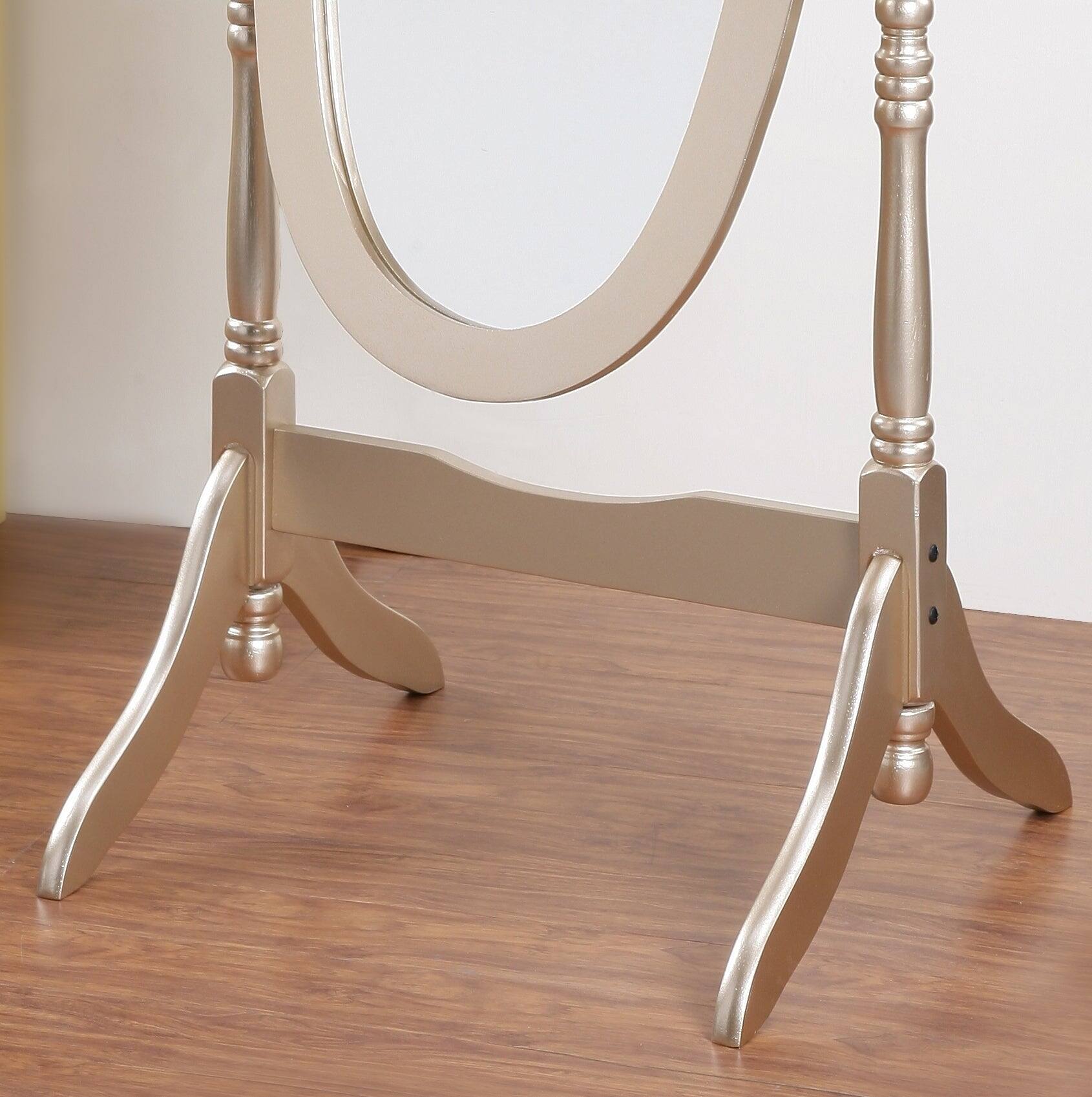 Left. BreeBe - Traditional Queen Anna Style Wood Floor Cheval Mirror, Gold Finish - Gold.
