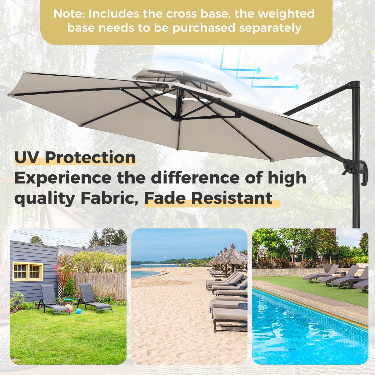 Note: Includes the cross base, the weighted base needs to be purchased separately

UV Protection  
Experience the difference of high quality Fabric, Fade Resistant