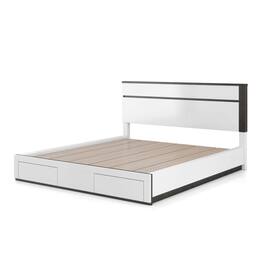 Manhattan Lane - Kena King Size Bed, White Gray Panel Headboard, Footboard Storage Drawers - White, Metallic Gray