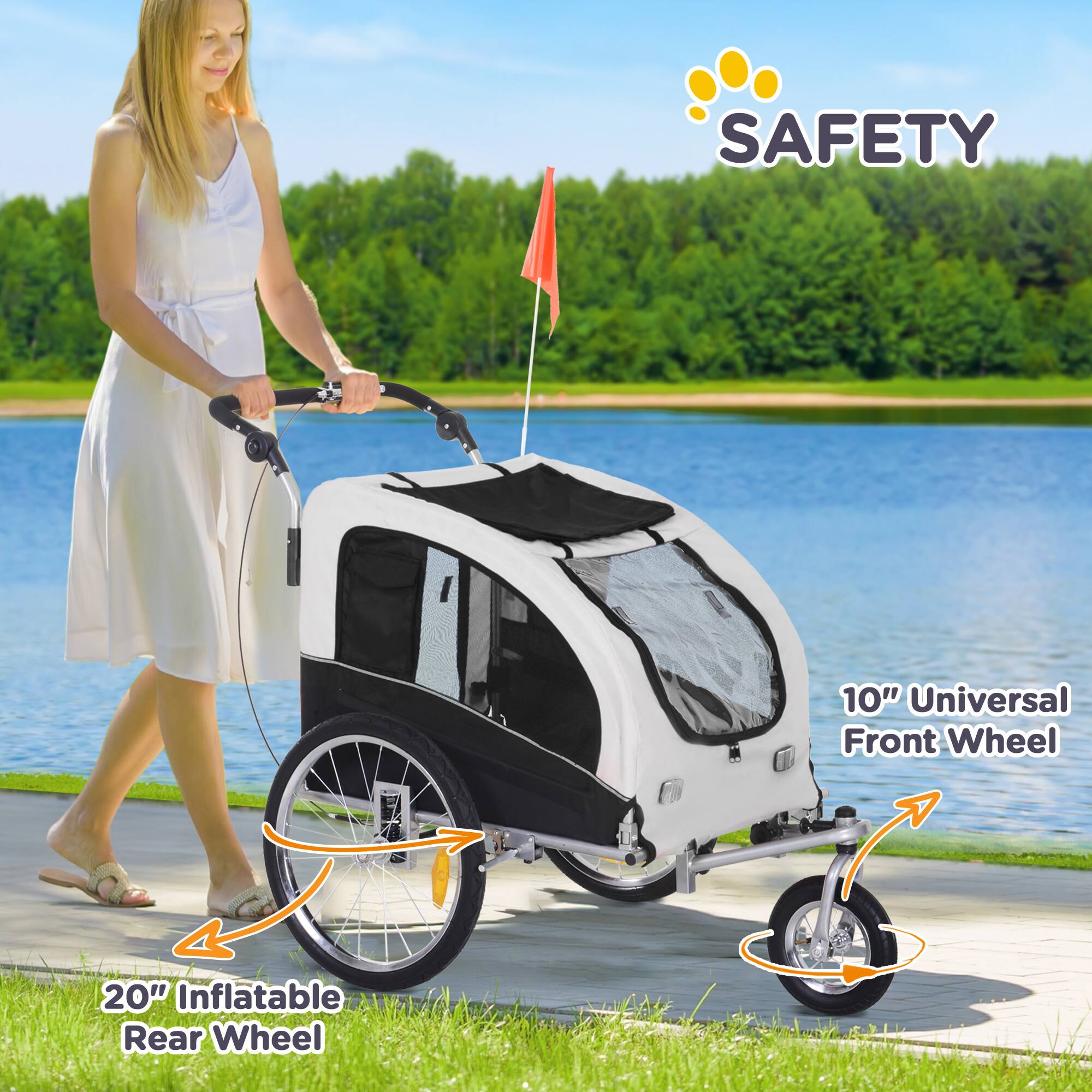 Alt View 4. Aosom - Dog Bike Trailer 2-In-1 Pet Stroller with Canopy and Storage Pockets.