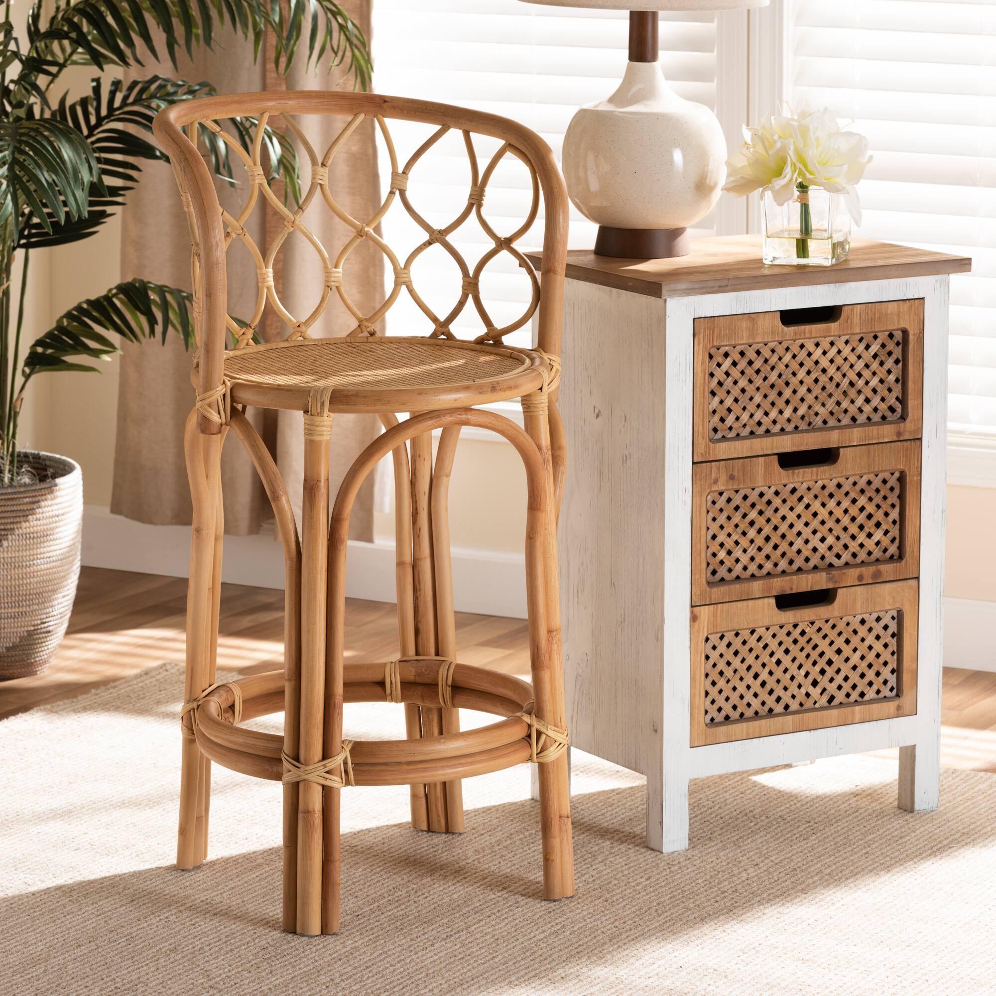 Alt View 2. bali & pari - Diana Modern and Contemporary Natural Finished Rattan Counter Stool - Natural.