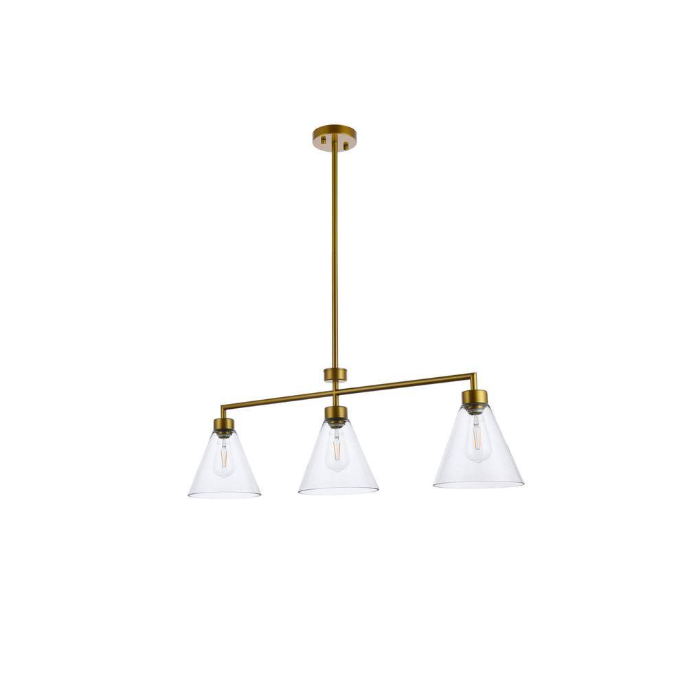 Back. Living District - Mera 3 lights brass pendant - Brass And Clear.